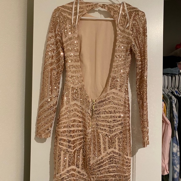 B Darlin Rose Gold Long Sleeve Backless Dress - Picture 4 of 5